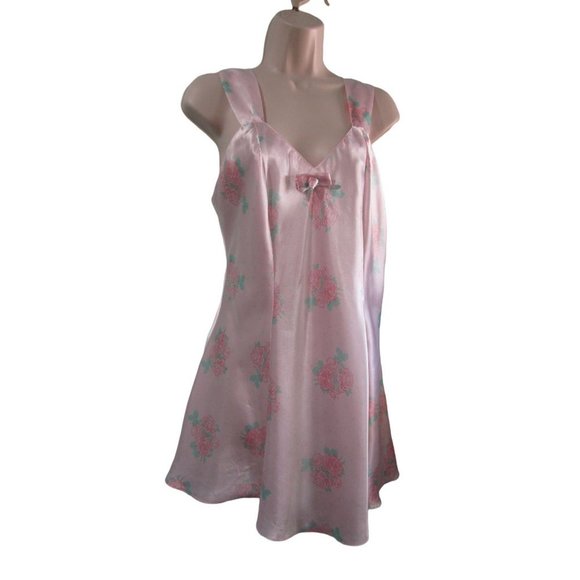 Vintage TJW by Mervyns Chemise Baby Doll Pink Rose Wide Strap Ladies M GUC - Picture 1 of 12